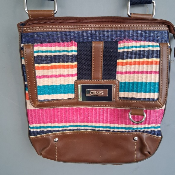 Chaps Handbags - Chaps Multicolor Striped Woven Crossbody Bag Sea‎ Grass Purse